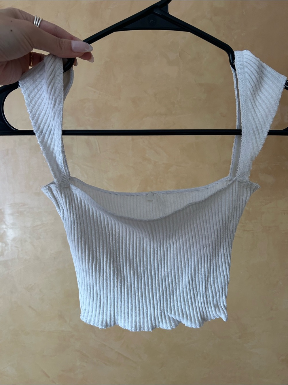 Areyouami Ribbed Square Neck Crop Tank Top - White